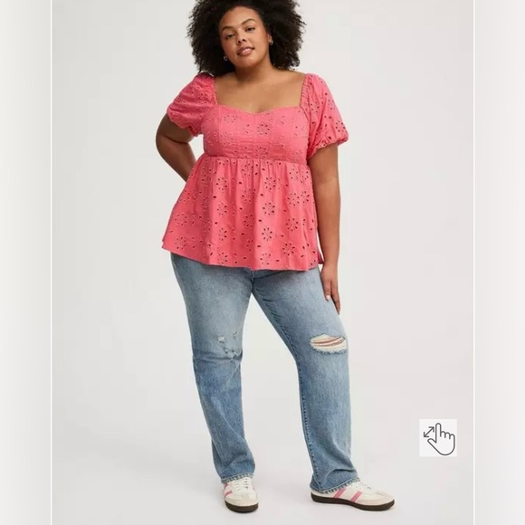 Torrid Babydoll Eyelet Challis Honeysuckle Plus Size 4X Blouse - Picture 3 of 6